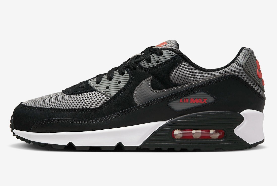 Nike Air Max 90 New Black-Red-White Sneakers Size 8 FD0664-001 | eBay