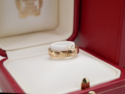 Cartier Ring Happy Birthday Logo 2C Wedding Band 750 Rose Gold 48 US4.5 Auth#B67