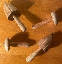 4 Mushroom Ornaments Wood Carved Country Primitive Christmas Lodge Cabin Decor