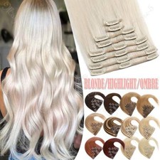 Russian Platinum Clip In Remy Human Hair Extension Full Head 8"-24" 100 Real US