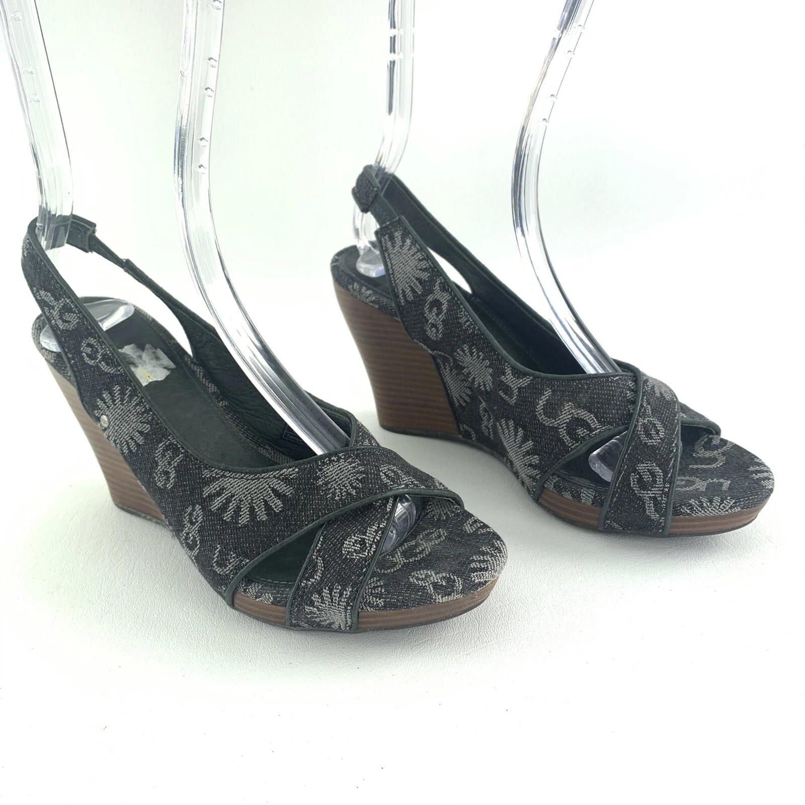 Sandali UGGs UGG Australia Hazel 4 1 2" zeppa slingback denim nero con logo UGG 7