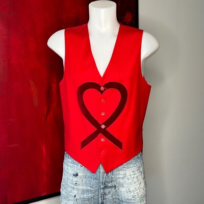 MOSCHINO CHEAP and CHIC 1990s red wool vest w/ velvet Ribbon Heart size 38