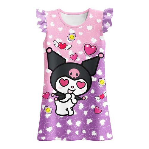 Girls Sanrio Kuromi Sleepwear Pajamas Nightdress Summer Beach Skirt Party Dress - Picture 9 of 10