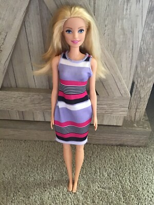 2019 Mattel Barbie Face Mask Day Spa #GJR84 Barbie Doll in Purple Striped Dress