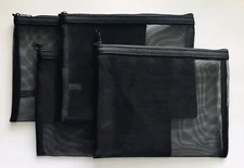 Lot of 4 New Mary Kay Black Mesh Cosmetic Makeup Bag Zipper Pouch ~ Fast Ship