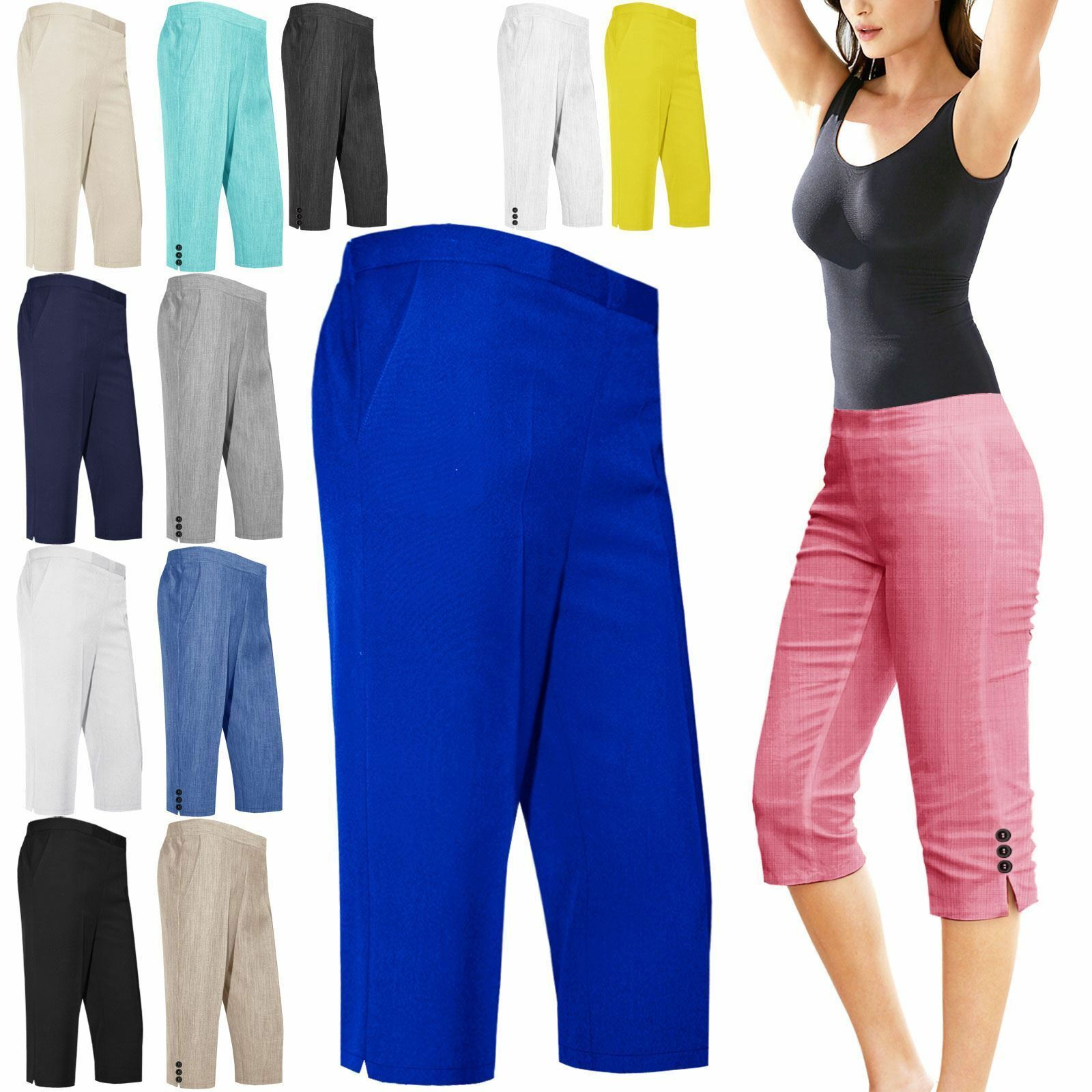 Women Summer Linen Trousers 3/4 Quarter Length Women Cropped Pants Bottom  Capri | eBay