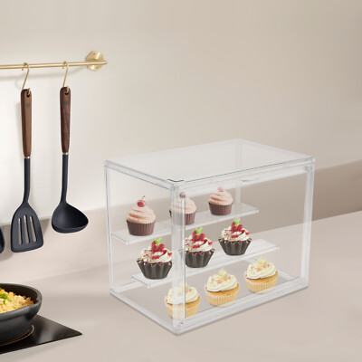 Compact 2-Tier Display Shelf Clear Cake Cupcake Bread Storage Box Display Case