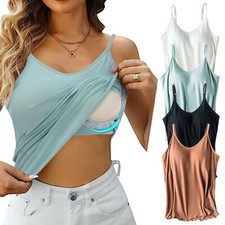 Women's Camisole Tops with Built in Bra V Neck Vest Padded Slim Tank Tops Cotton