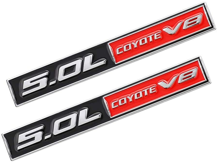 2Pcs Metal 5.0L Coyote V8 Logo Emblem Turbo Sport 5.0 Engine Car Rear Lid Trunk
