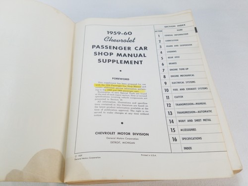 1959-1960 Chevrolet Passenger Car Shop Manual Supplement Chevy Book 59 60 - Bild 5 von 9