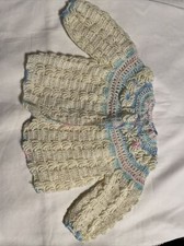 Vintage Handmade Knitted Baby Girl  s White Flowers Cardigan Size 0-3 Months