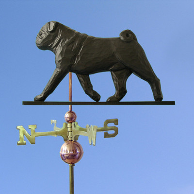 Mops Handgeschnitzt Handbemalt Linde Hund Wetterfahne Schwarz