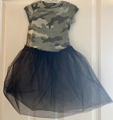 Custom Made Upcycled Camouflaged T Top Pleated Tulle Dress Size 12-18 months