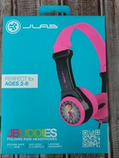 JLab Pink/Black Monkey JBuddies Folding Kids Wired Headphones Ages 2+ NEW
