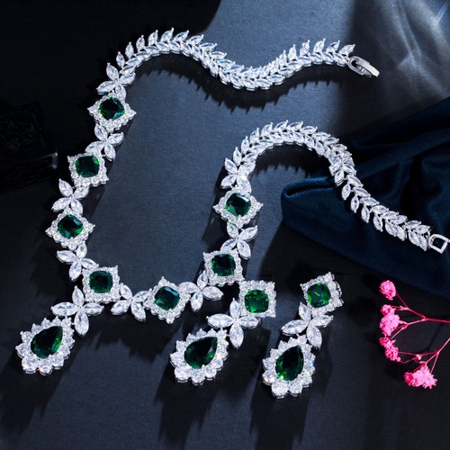 2pcs Crystal Zircon Wedding Party Necklace Earrings for Women Bridal Jewelry Set - Picture 57 of 476