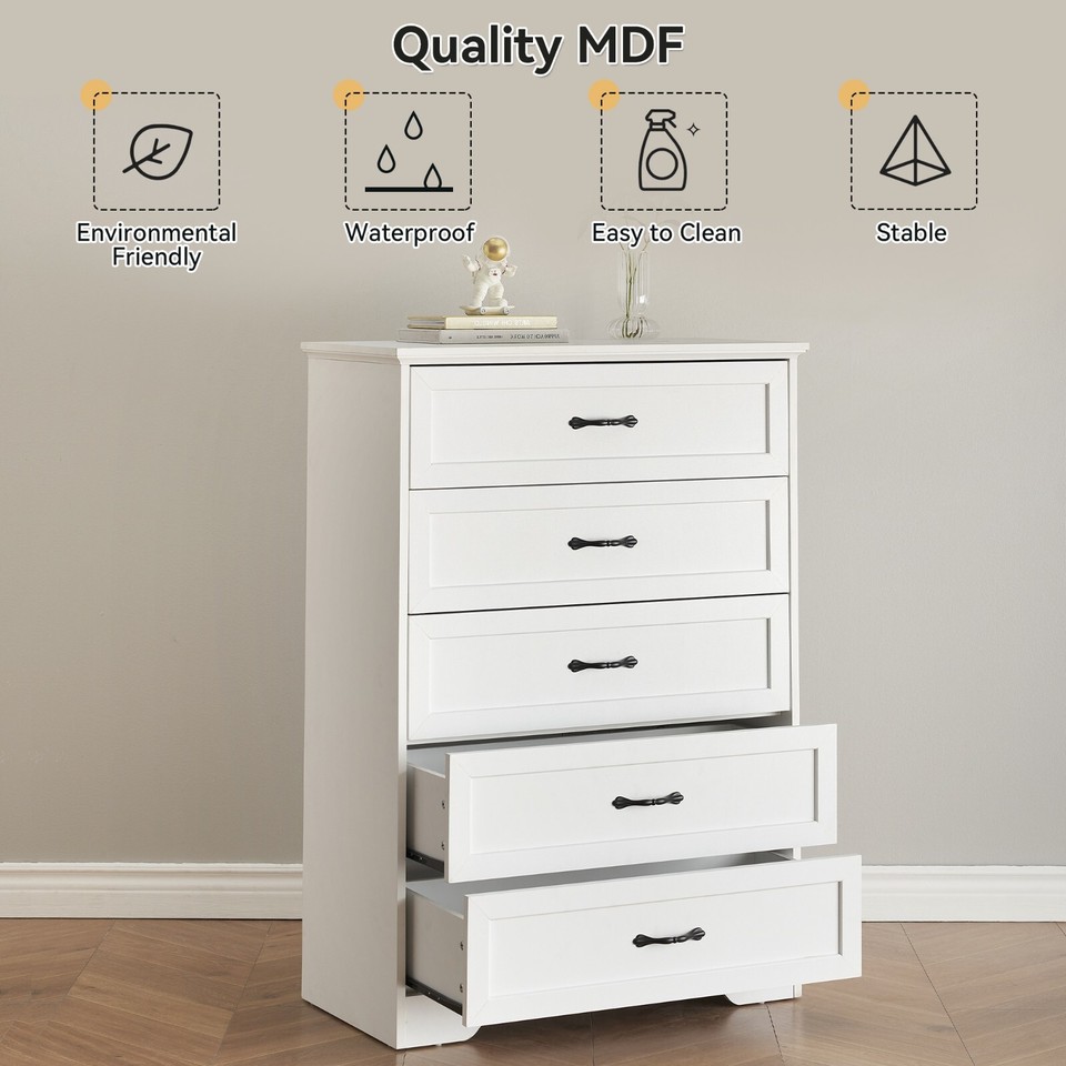5 Drawers Dresser with Charging Station,Tall Night Stand with Storage
