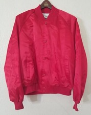Vintage Auburn Satin Blouson Bomber Snap Jacket L 80s made in USA baseball