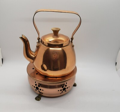 Copper Tea Pot with 2 pc Warming Stand, wood knob on lid, Portugal, Metaluth?