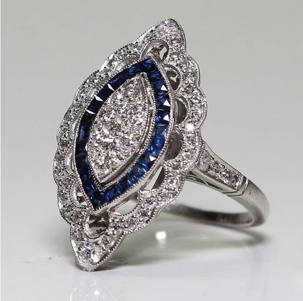 Art Deco Halo Style Women's Wedding Ring With 1.25CT Simulated Shiny Sapphire - Image 2 of 4