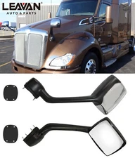 Pair Chrome Hood Mirrors for Kenworth T680 10+ Peterbilt 579 587 W/Mounting Kit
