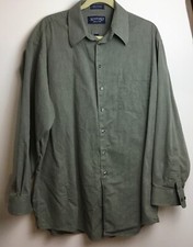 Stafford Men's Cotton Relaxed Fit Green Size 17 Long Sleeve Dress Shirt