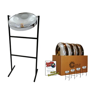 Jumbie Jam Steel Drum Educators 4-Pack   Tube Floor Stands - Chrome Pans (G)