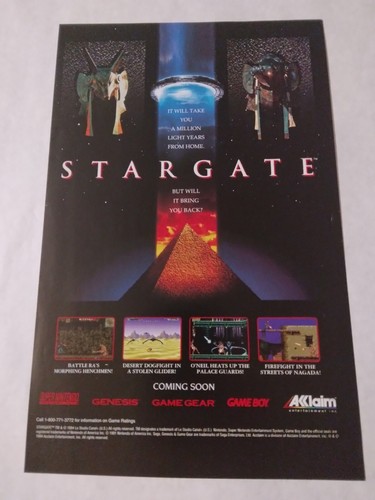 Vtg 1994 Video Game Print Ad - STARGATE & X-MEN Double Sided SNES SEGA GG GB
