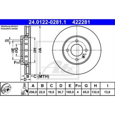 ATE 2x Bremsscheibe vorne 2560 belüftet für VW UP 121 122 BL1 BL2 24.0122-0281.1