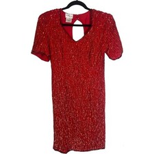 Stenay Vintage Red 100 Silk Beaded Sequin Cocktail Party Dress size 8