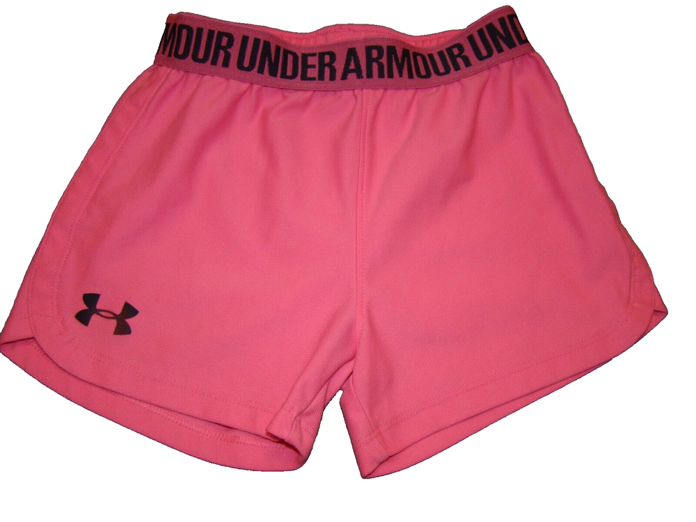 Under Armour Girls Size 6 Pink and Black Logo Running Shorts for Active Play