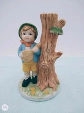 Vintage JSNY Philippines Boy with Guitar Standing Next to Tree Log 4.5"x2.5" 