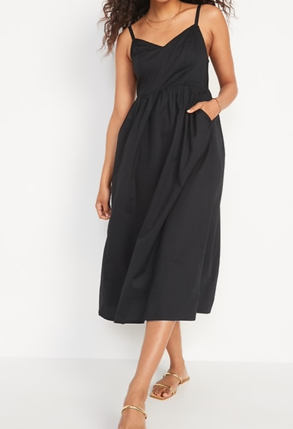 NEW Old Navy Black Maxi Cotton Poplin Swing Beach Dress Small | eBay