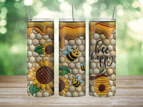 3D puff "Be Happy" Tumbler Puffy paint style 3D be happy Bee Tumbler 20 oz skinn - 第 1/1 張圖片