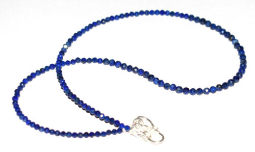 Blue Lapis Lazuli 925 Sterling Silver Lock 20" Strand Necklace 3 mm Round Beads - Picture 1 of 2