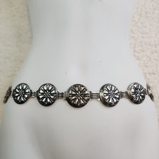 Vintage Silver Belt Clasp Metal Round Flower Shaped Conchos Hip Statement