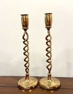 Vtg Brass Candlesticks Pair Barley Twist Spiral