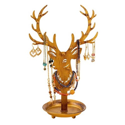 Deer Antler Jewelry Stand with Tray, Vintage Wrought Iron Jewellery Organizer