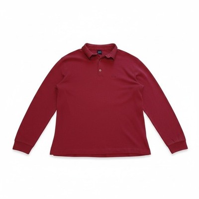 BOSS Hugo Boss Men's Long Sleeve Polo Shirt Size L Red Burgundy Top Slim 