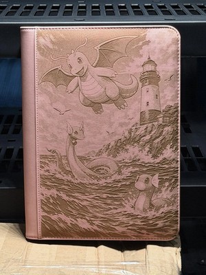 Dragonite at Lighthouse Laser Engraved Zipper Binder 4-9-12 Slot Binder Pokemon