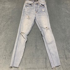Pantalones de mezclilla Aeropostale para mujer 4 azules algodón desgastado dobladillo deshilachado pierna ajustada
