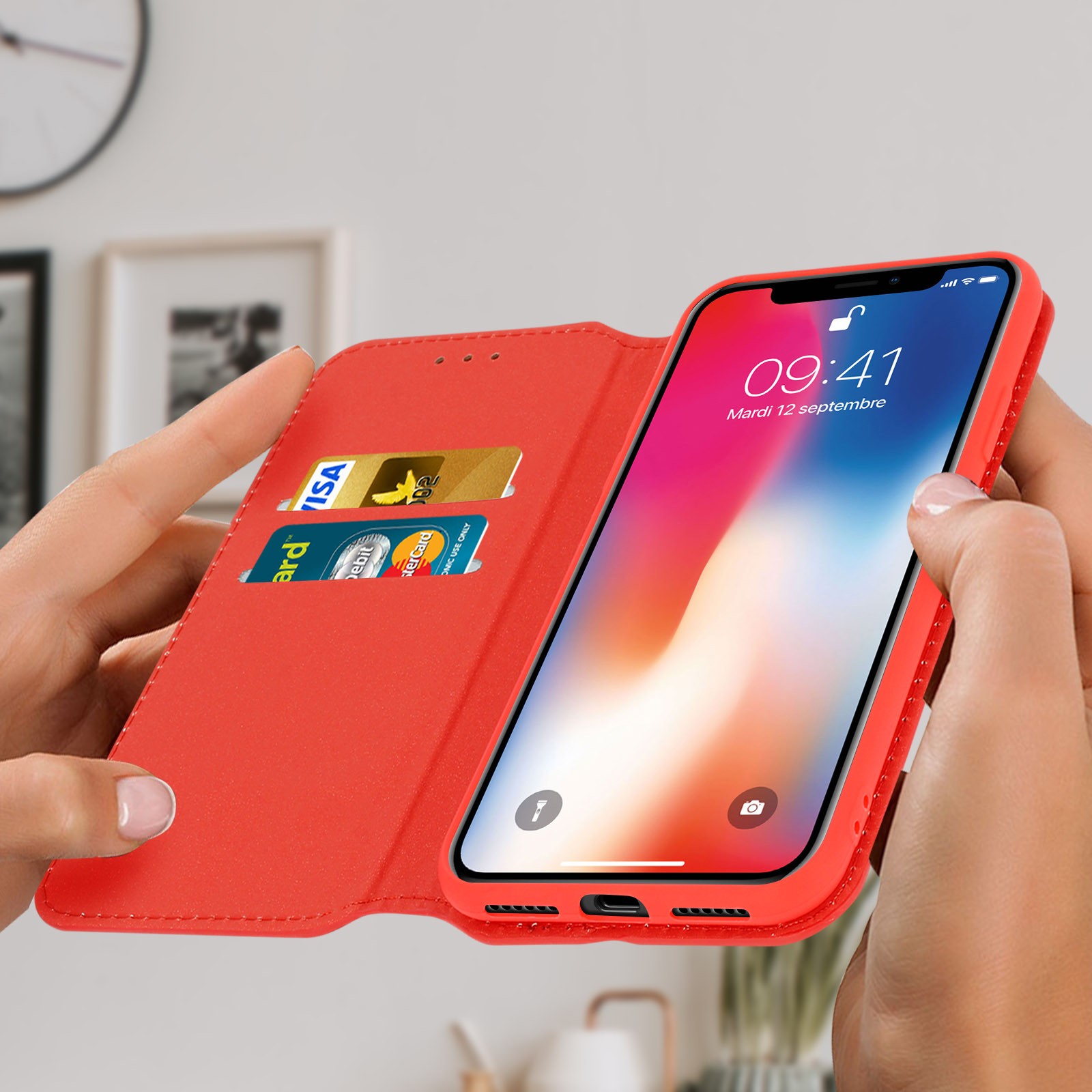 Coque arrière iPhone X Core Wallet rouge avec support intégré