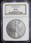 1996 NGC MS69 ASE 1oz American Silver Eagle $1 US Mint Coin Bullion MS-69