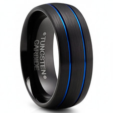 Men's Tungsten Dome Brushed Wedding Band Engagement Ring Black Blue 8MM