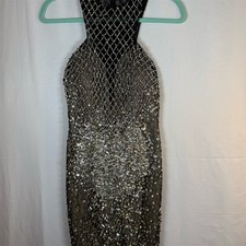 Colors Dress Womens Size S Black Sheer Mesh Rhinestone Bodycon Knee Length