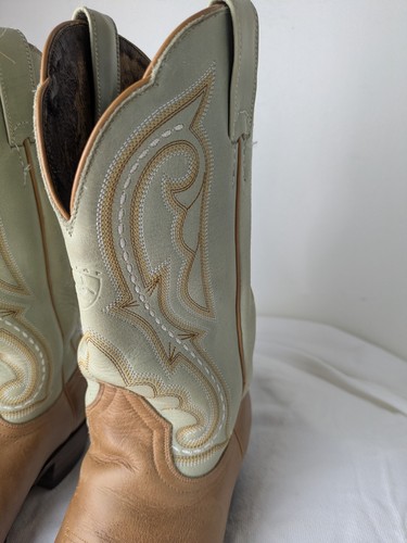 Ariat Womens Boots Sz 7.5B Green & Brown Leather Almond Toe Western Cowgirl - Picture 4 of 12