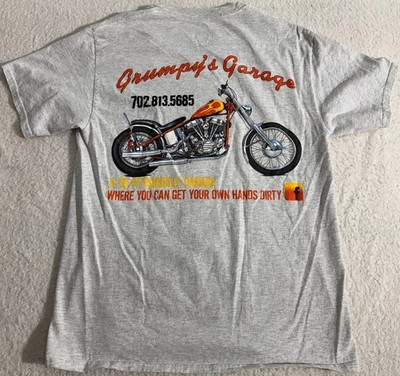 Size M - Grumpy's Garage T-Shirt Hanes Men Gray Graphic Las Vegas Nevada