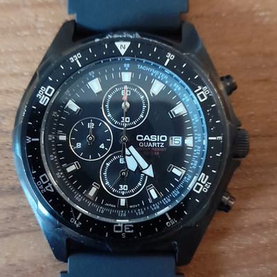 Casio AMW-330 Quartz Chronograph Date 100m Watch - All Black Version