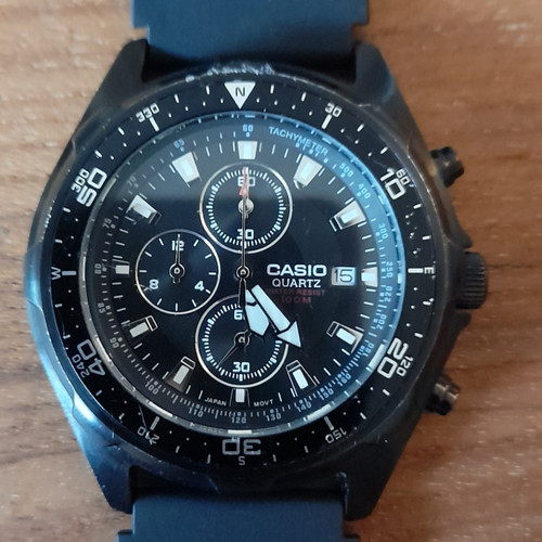 Casio AMW-330 Quartz Chronograph Date 100m Watch - All Black Version