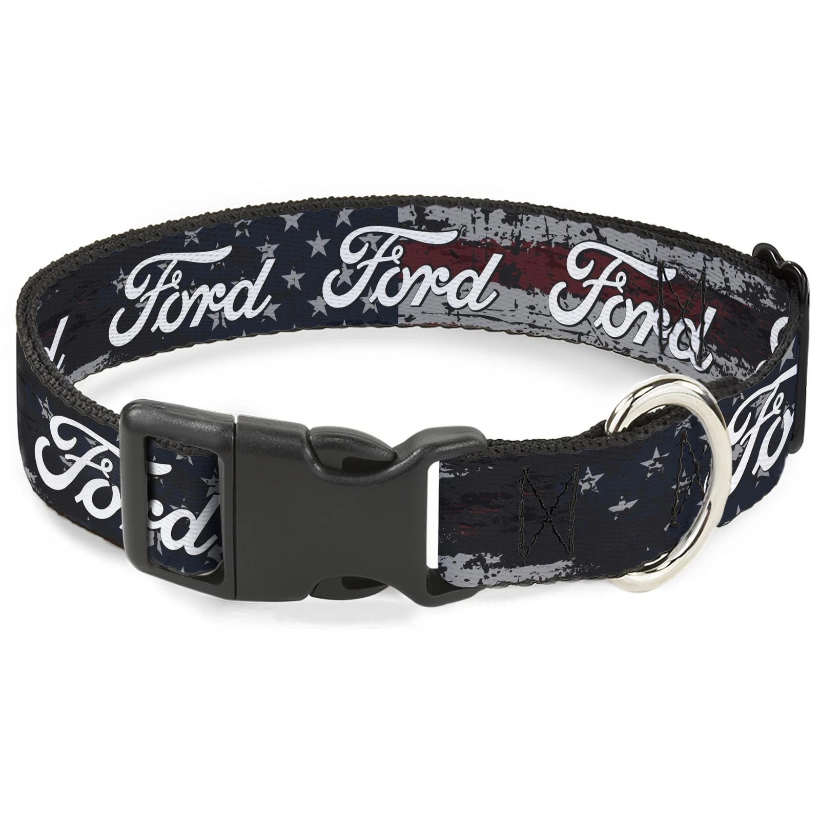 Ford Pet Collar, Dog Collar Plastic Buckle, Ford Script Stars and Stripes Americ