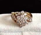 Vintage 925 Sterling Silver Gold Vermeil Rhinestone Waterfall Ring Size 9